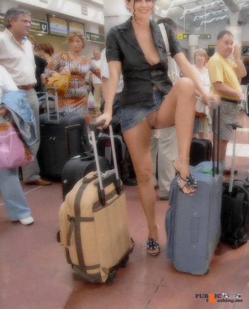Public flashing photo airplanebabes5: Upskirt at the airport boarding gate … Public Flashing