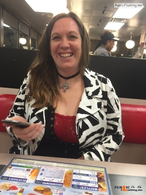 Public flashing photo idareyoucontest: Mmmmm Waffle House and tits!!!!dare completed... Public Flashing