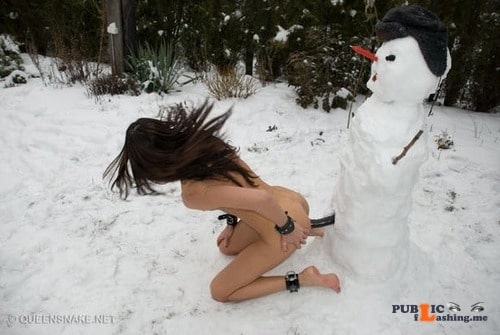 Flashing in public photo sundaemaker:Make a snowman, stick a dildo in it and ride it... Public Flashing