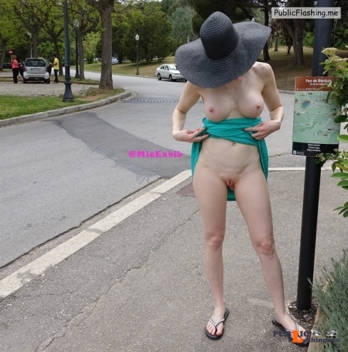 Public nudity photo miaexhib:More flashing in Montjuic park in Barcelona Follow me... Public Flashing