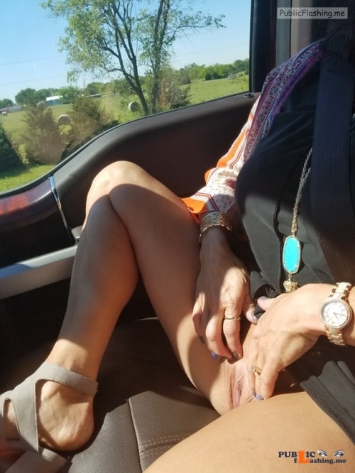 No panties nakedlkb: On the way to lunch with my baby and got a little... pantiesless Public Flashing