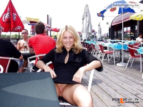 Public flashing photo carelessinpublic:In a short dress inside a restaurant and... Public Flashing