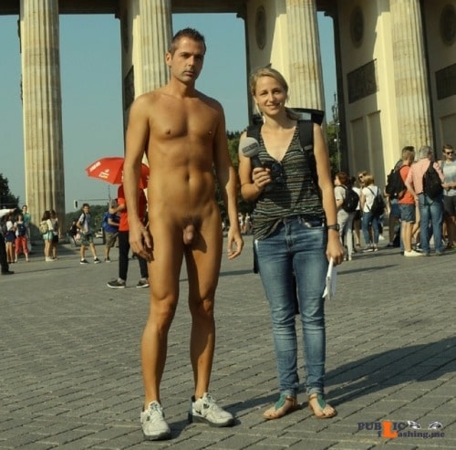 Public nudity photo cfnmzone:A rare photo of an public CFNM TV interview. Get a... Public Flashing