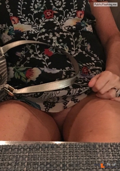 No panties hotwifeyshare: My #Hotwife showing her pussy to our waiter ,... pantiesless Public Flashing