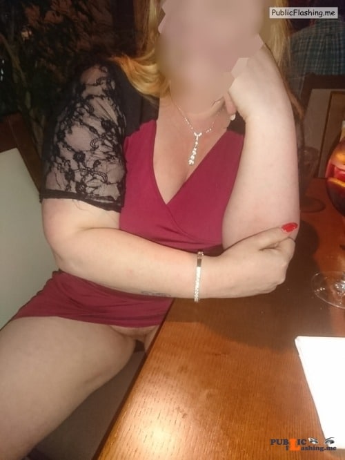 No panties northern slut: I was told to make sure the waiter got an eyeful... pantiesless Public Flashing