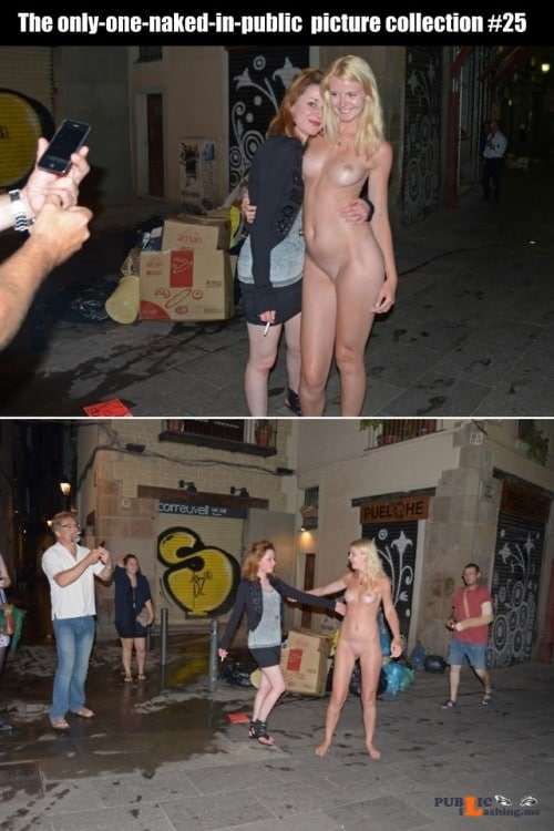 Public nudity photo cfnf clothed female naked female: The only one naked in public... Public Flashing
