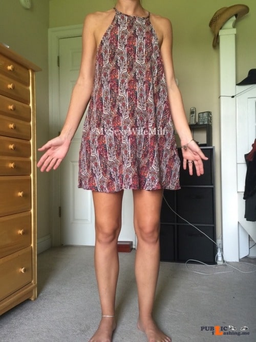 No panties mysexywifemilf: Older pics of my sexy wife modeling a sundress... pantiesless Public Flashing