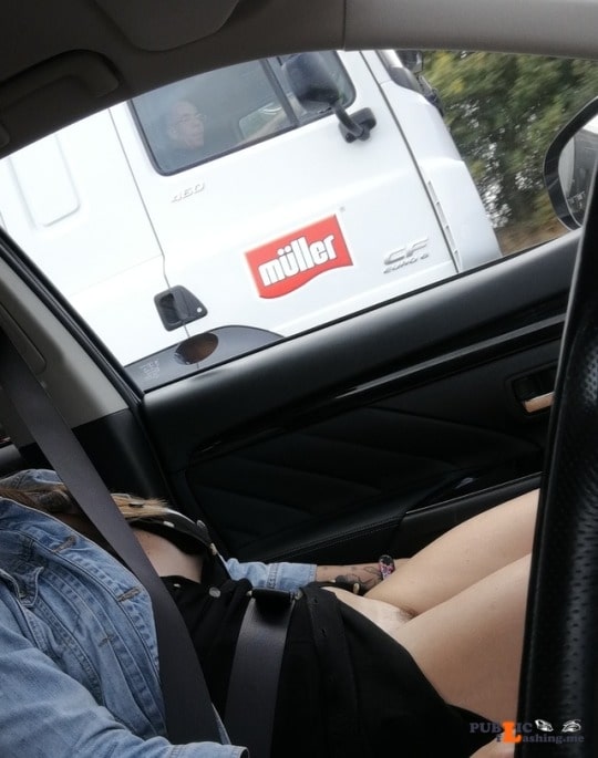 No panties richaz69: A trucker having a good look pantiesless Public Flashing