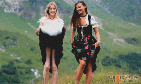 No panties: Pantieless country girls upskirt flashing Two cute country girls in upskirt pussy flashing in the middle of the day. They were having a fun with a friend in a grassy field when the wild idea comes to their minds. While...