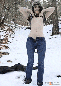 Amateur: Teen flashing boobies in snowy forest Teen babe with pale skin is flashing her tiny boobies in some forest covered with snow. Winter time and cold weather didn’t bother to this girl to get almost topless and have fun by...