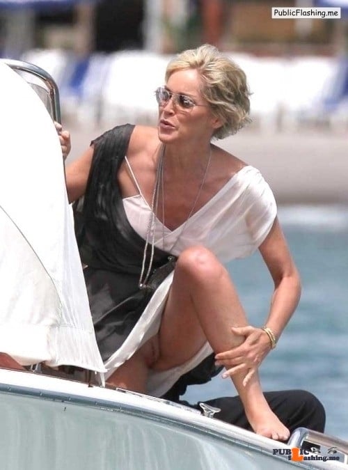 Public Flashing Photo Feed : Exposed in public Sharon Stone flashing pussy…