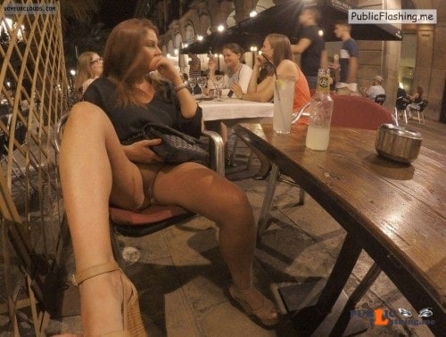 carelessnaked: In a short dress inside a restaurant and showing... Public Flashing