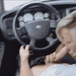 Luxury blonde no panties jumping out of car Upskirt pussy flash gif