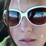 Ebony teen with glasses flashing pussy in car
