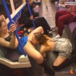 Lesbian pussy licking in public transport caught by security camera