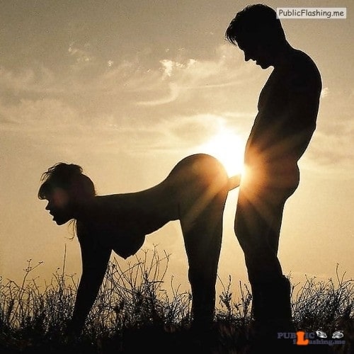 Caught in act: Romantic sunset outdoor doggystyle sex