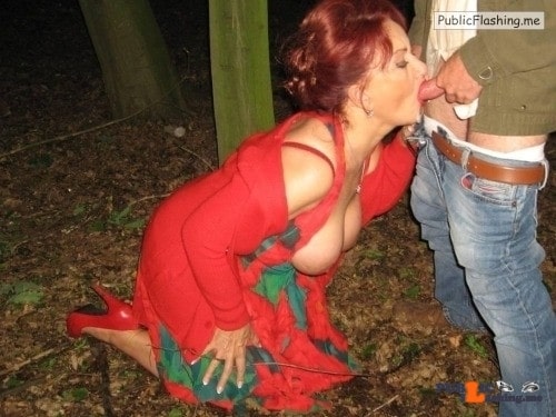 mature public - Busty mature redhead in red dress in on knees and sucking dick in public Mature redhead, horny and lusty hotwife, is on her knees in the forest while sucking off some stranger’s dick. Her big boobs are out of her... - Amateur