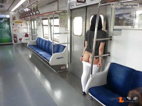 bottomless public - carelessinpublic: Inside a train and showing her bottomless… flashing in public picture - Public Flashing Photo Feed