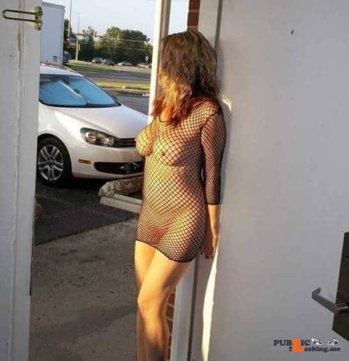 Public Flashing Photo Feed  : Exposed in public Waiting to be seen, exposed, outside her motel room door…