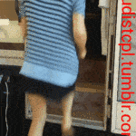 No panties soflonudistcpl: A quick gif of her bouncing up the stairs into… pantiesless