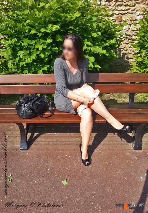 Public Flashing Photo Feed  : No panties morgane-love: Taking my panties off on a public bench in a… pantiesless