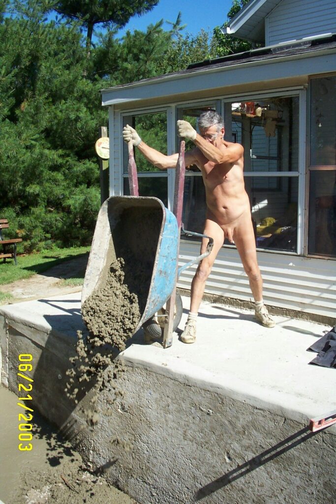 Naked construction worker with big limp cock Public Flashing