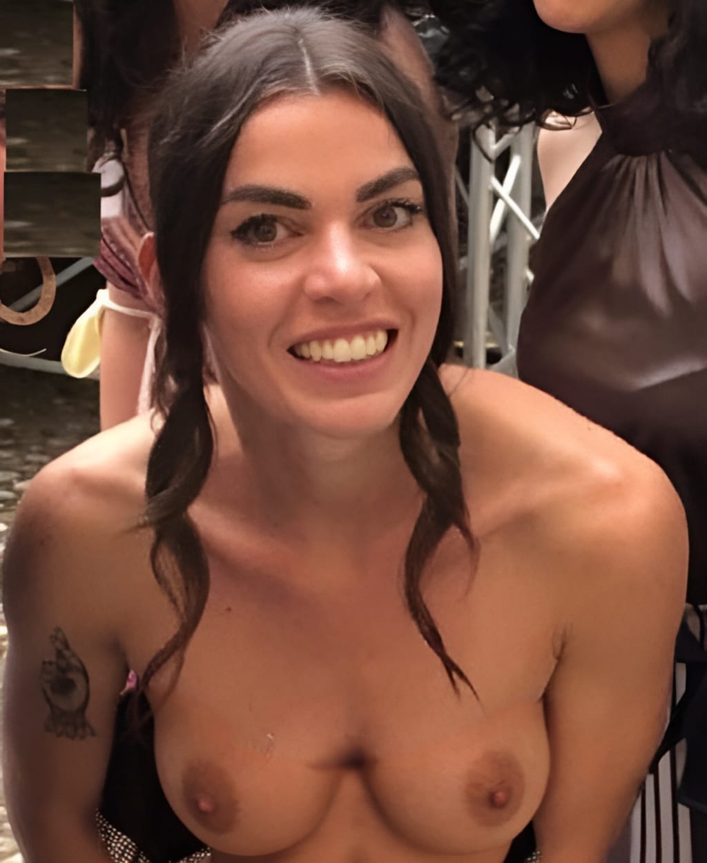 daddy s naughty girl - Brazen Exposure: A Public Display of Curves A woman's topless pose at a public setting, showcasing her full bust and confident demeanor, captures the essence of amateur public nudity. - Amateur