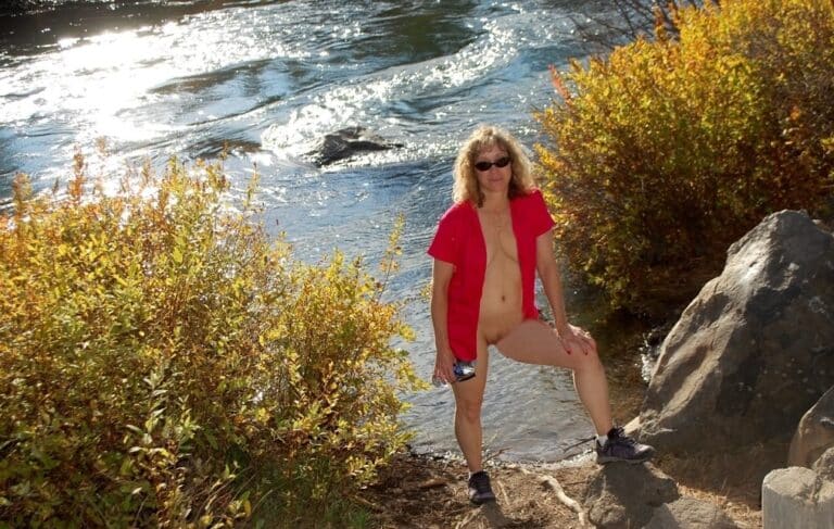 Mature Hotwife Stripped Naked by River, Showing Off Her Bit Tits